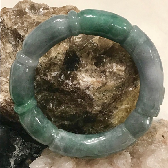 Vintage Antique Jade Dragons Chasing Pearl Bangle - Picture 4 of 8